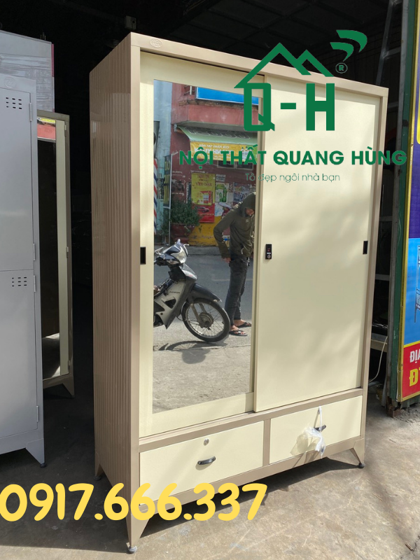 TỦ QUẦN ÁO SẮT SƠN TĨNH ĐIỆN 2 CÁNH CỬA LÙA MÀU CÀ PHÊ 1M8X1M2