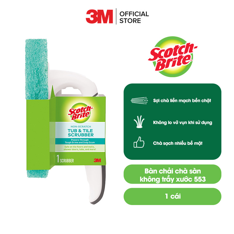 Bàn chải chà sàn Scotch Brite 3M đa năng, cao cấp, chống trầy xước, an toàn khi sử dụng trên nhiều bề mặt, tay cầm êm chắc chắn, độ bền cao, có thể tái sử dụng nhiều lần, lấy sạch vết bẩn cứng đầu hiệu quả 553