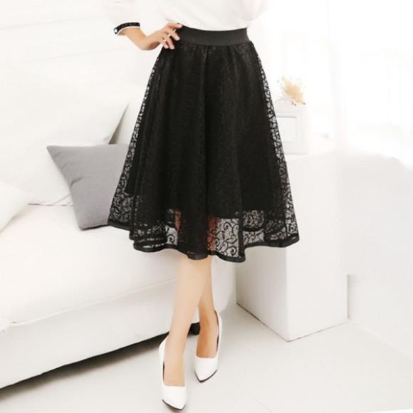 Chân váy ren hoa lưng cao