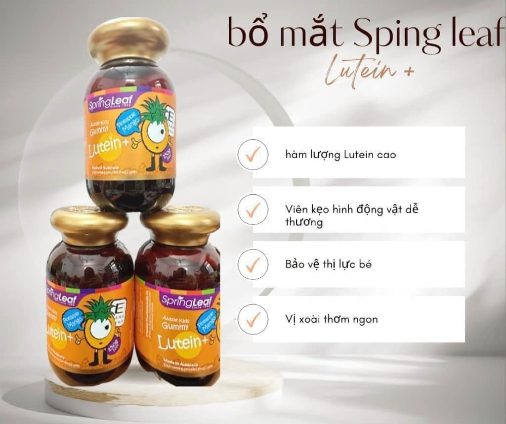 Kẹo nhai bổ mắt cho bé Spring Leaf Aussie Lutein Kids Gummy 80 viên-tem cam