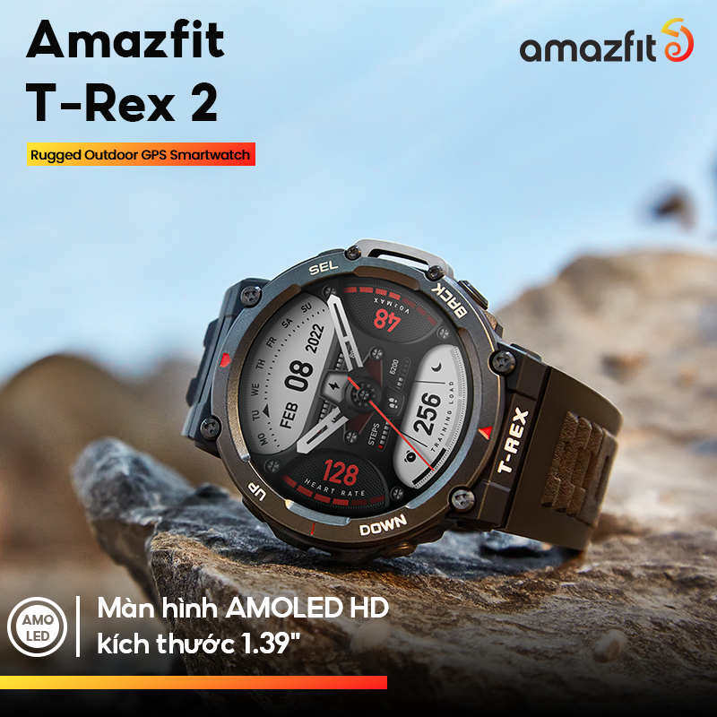 Amazfit T-Rex 2 - Đồng hồ thông minh | GPS | Pin đến 24 ngày | Chống nước 100M - Hàng Chính Hãng