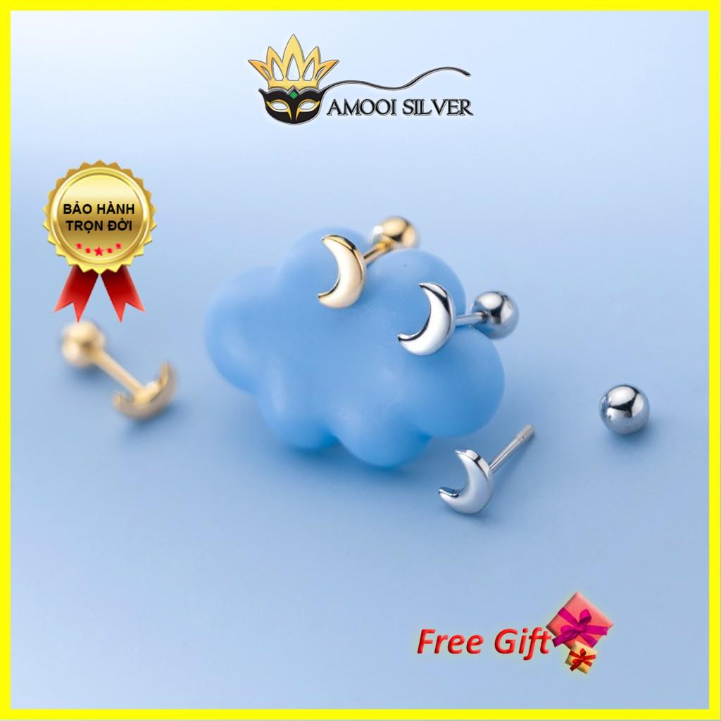 Bông tai bạc S925 mặt trăng chui vặn - Amooi Silver AB164