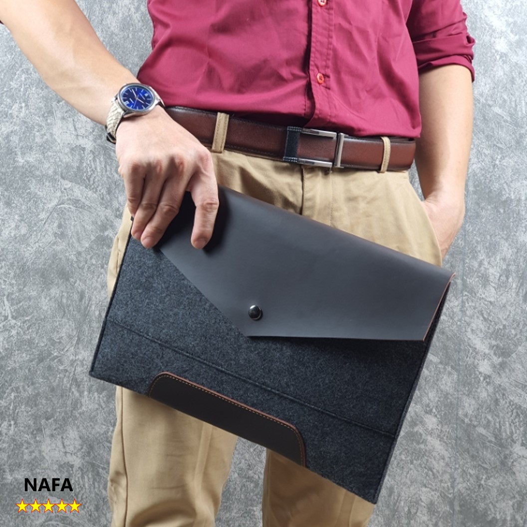 [Da thật] Clutch ví cầm tay đựng Ipad, Macbook 12 inch NAFA CL138 da bò phối nỉ sang trọng