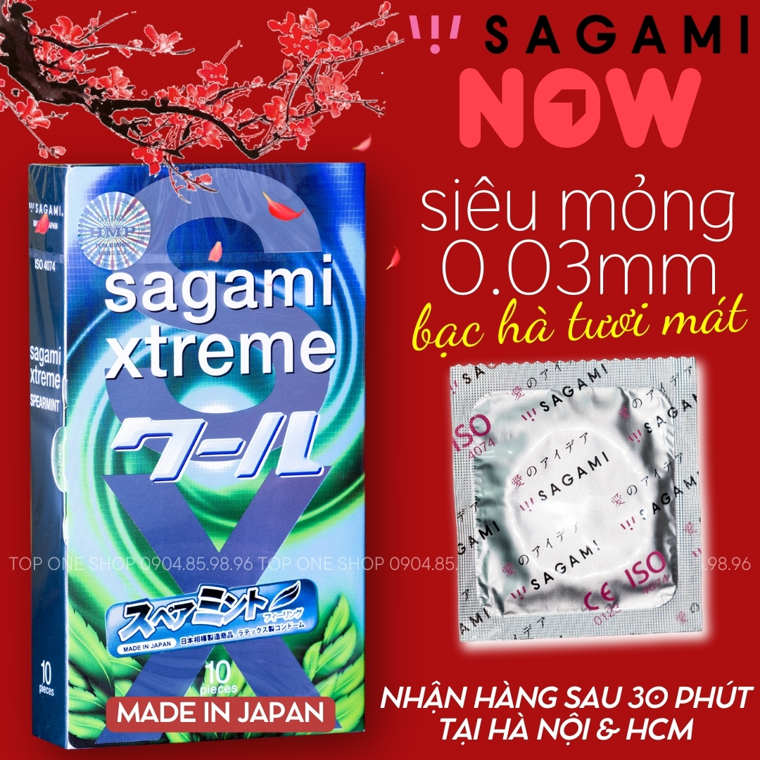 Bao cao su Sagami Spearmint - Hương bạc hà - Hộp 10 chiếc