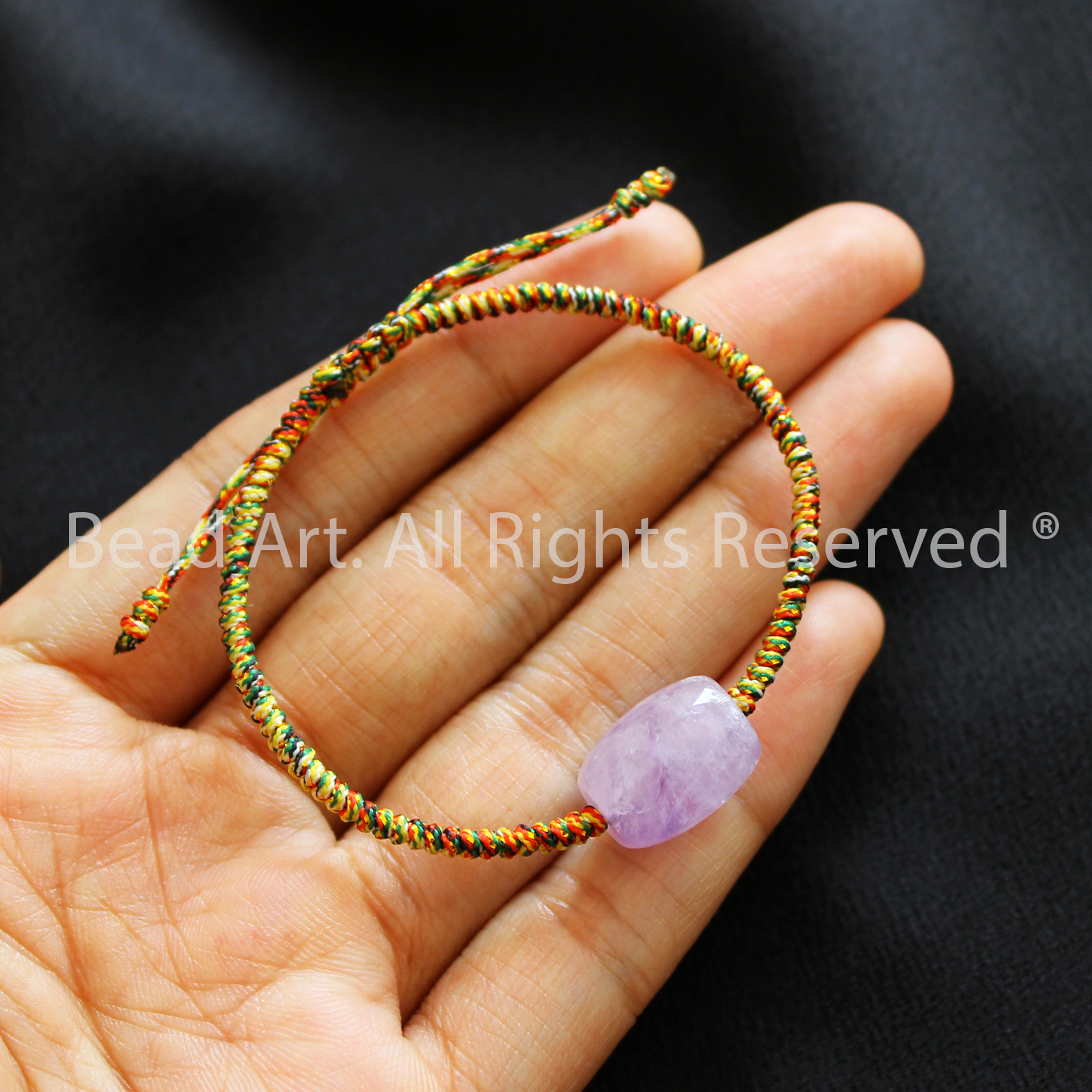 Vòng Tay Dây Ngũ Sắc Đá Thạch Anh Tím, Amethyst Quartz Loại AAA, Vòng Tay Phong Thuỷ, Chuỗi Hạt, Mệnh Hoả, Thổ - Bead Art