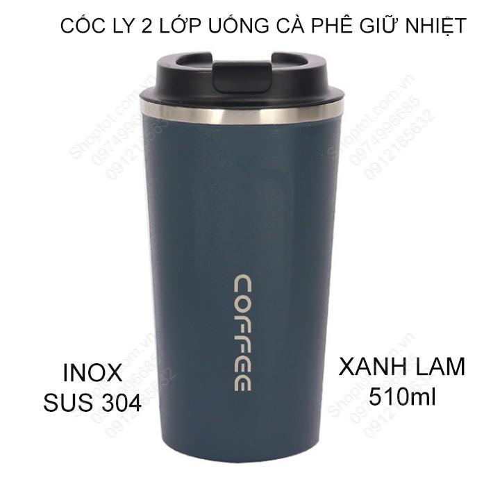 Cốc ly uống cà phê bằng inox 304 loại 2 lớp, có nắp thông minh kín nước, chuyên uống cà phê, uống trà đa năng