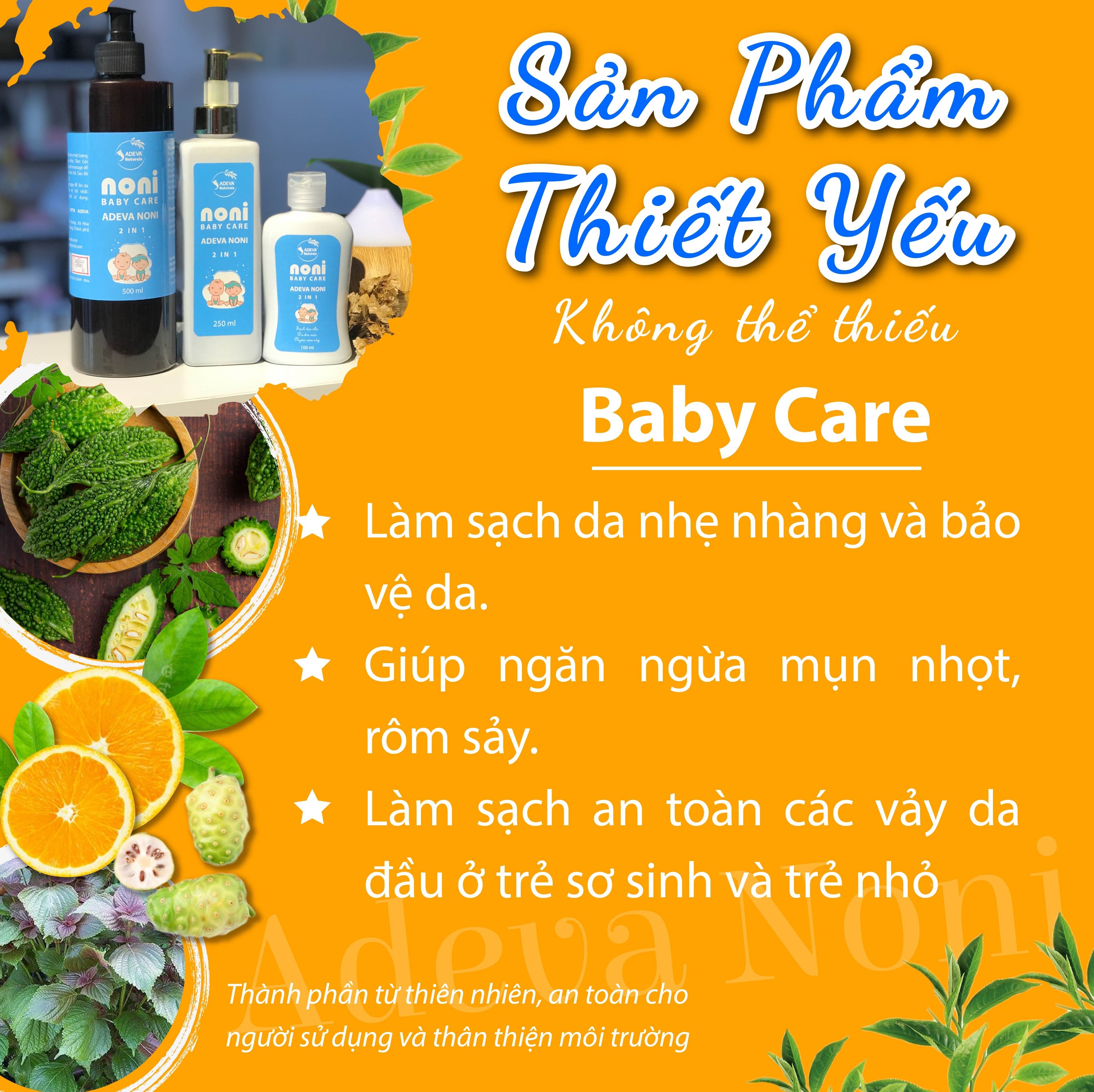 Dầu gội sữa tắm thảo mộc 2 trong 1 cho bé - 100% từ thảo dược thiên nhiên có khả năng kháng khuẩn và làm sạch như khổ qua rừng, lá khế, sài đất, … giúp làm sạch và bảo vệ làn da bé, ngăn ngừa mụn nhọt, rôm sẩy - Chai