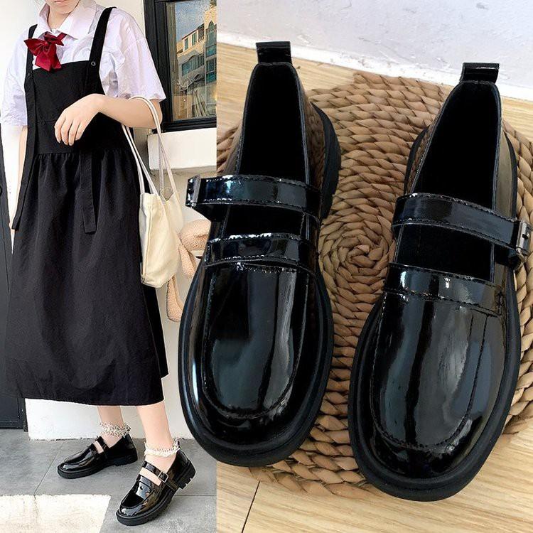 Giày búp bê nữ gót vuông mũi tròn phong cách hàn quốc, giày da đế nhỏ