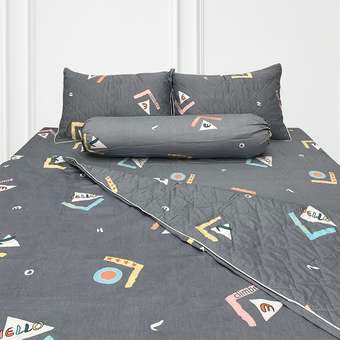 Bộ Ga Gối 100% Cotton Thuần Việt - Xám COT03