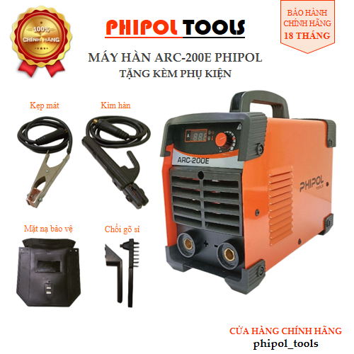 Máy hàn PHIPOL TOOLS ARC-200E chuyên hàn que 3.2 ly, dòng điện 220V, kèm nhiều phụ kiện - Hàng Chính Hãng