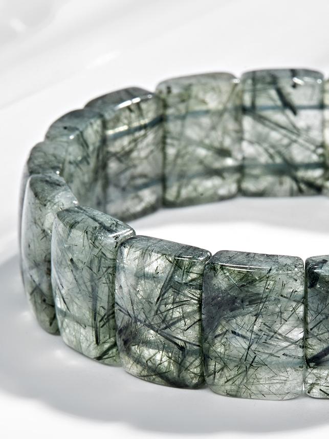 Vòng tay đá thạch anh tóc xanh bản vuông Ngọc Quý Gemstones