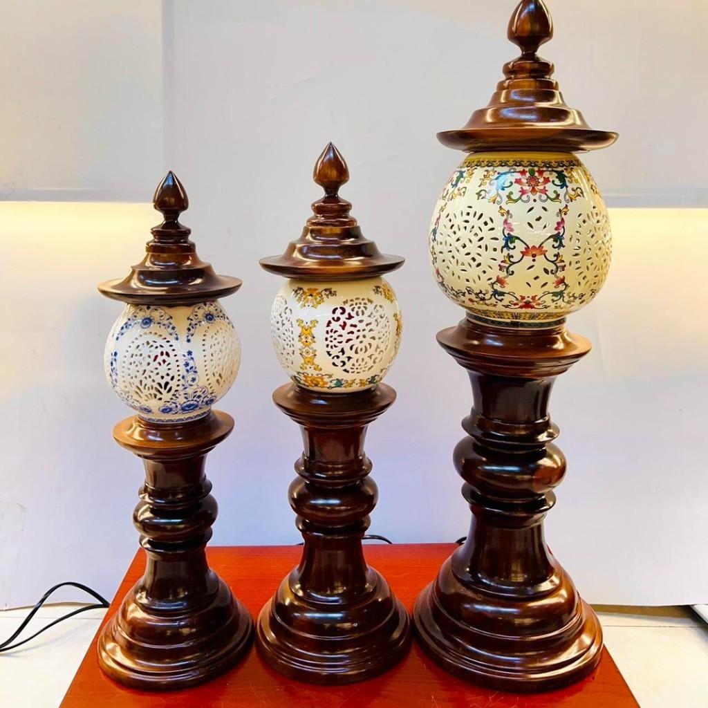 Đèn thờ gỗ bình sứ cao cấp RỒNG VIỆT, đèn trang trí ban thờ thần tài, ban thờ gia tiên