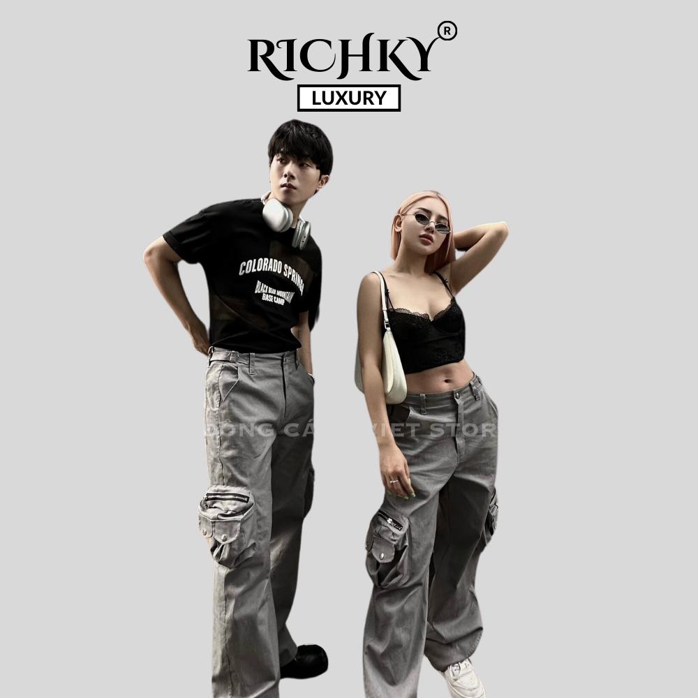 Quần Kaki Cargo Túi Hộp Khóa Zip Ống Suông Richky Màu Xám Q222