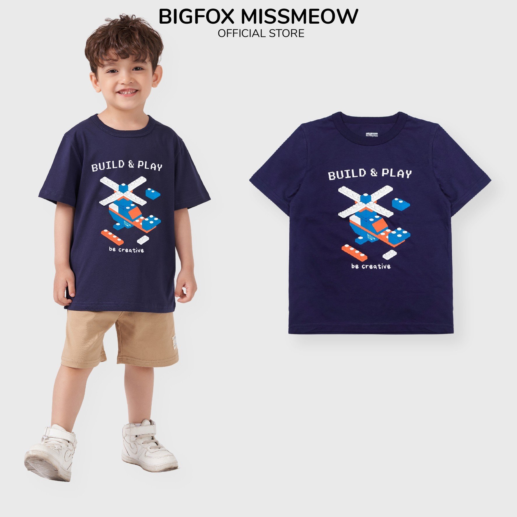 Áo cộc tay bé trai BIGFOX - MISS MEOW size đại mặc nhà mùa hè, áo phông cho bé trai chất cotton phong cách Âu Mỹ cỡ 3-8 tuổi 10 - 26 kg QATE 01
