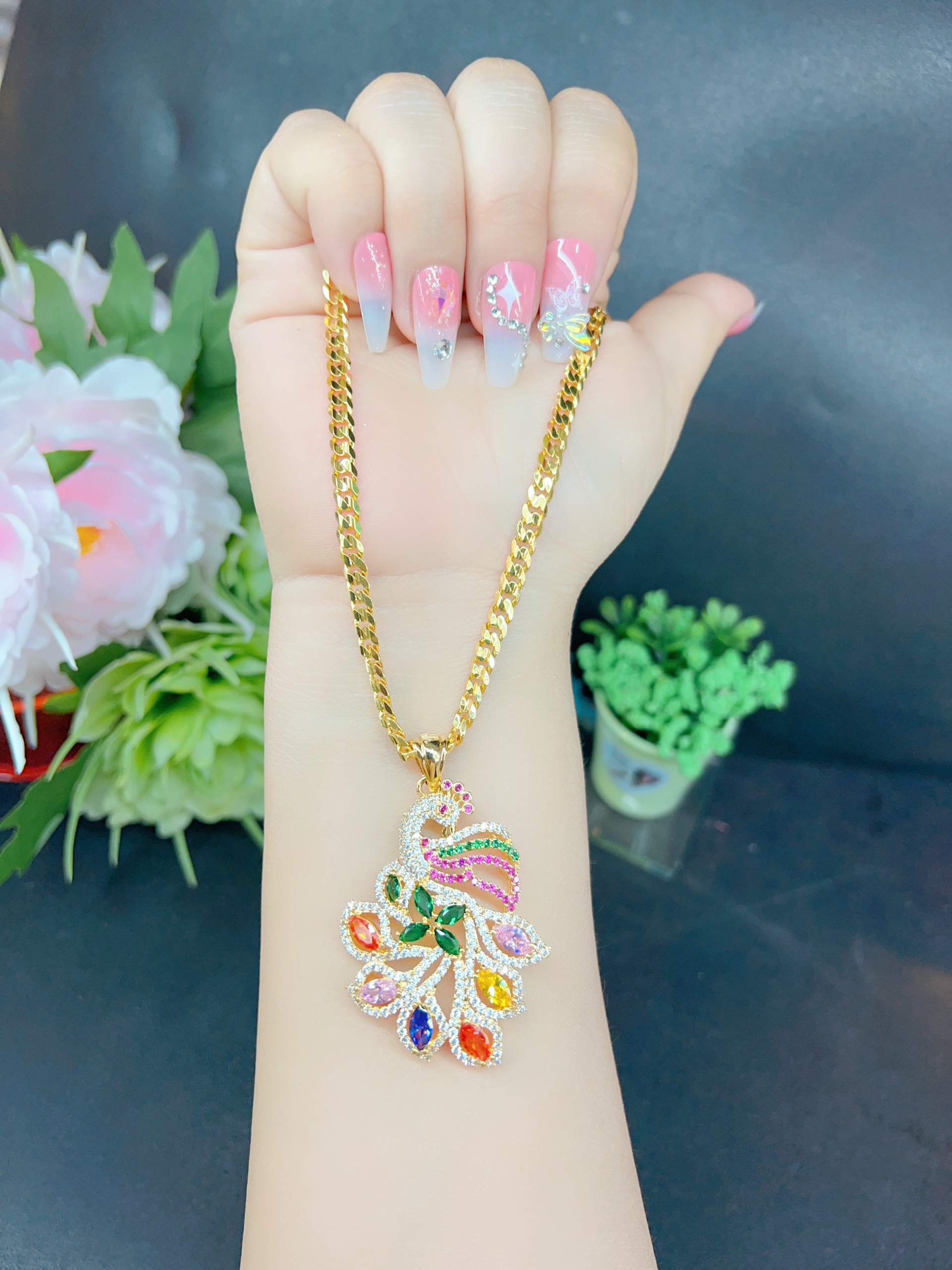Dây chuyền nữ mặt xoàn mạ 18.k
