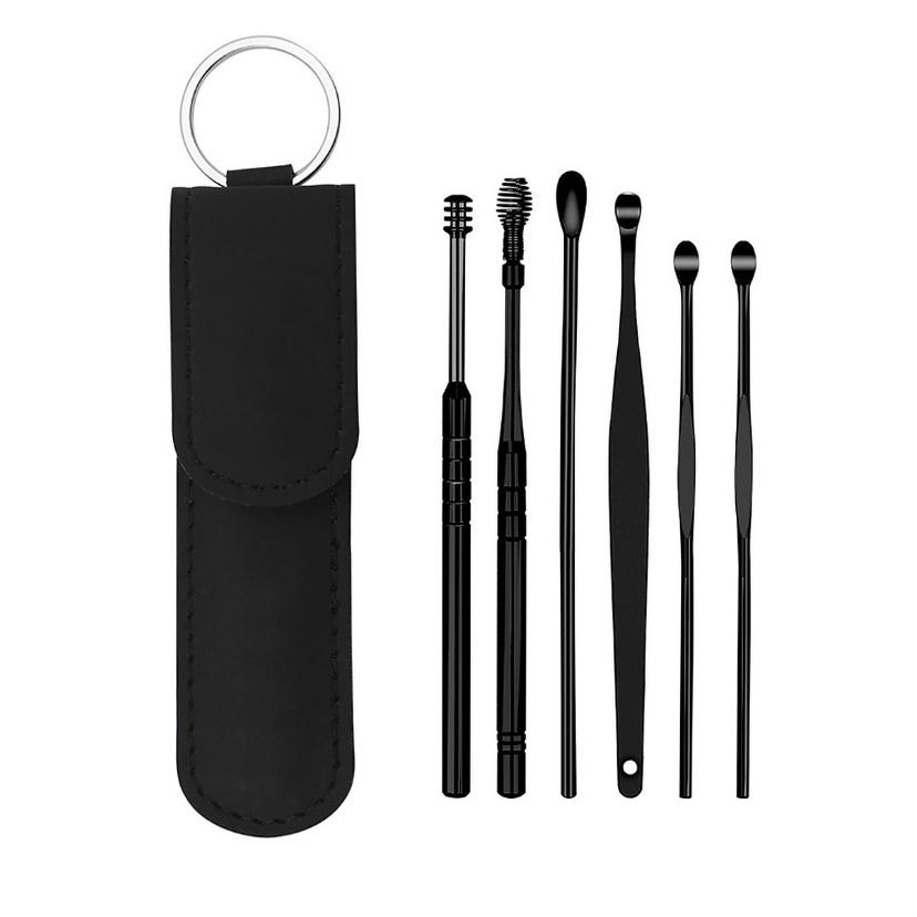 Bộ dụng cụ lấy ráy tai 6 chi tiết THÉP KHÔNG GỈ kèm túi đựng có thể làm móc khóa tiện dụng