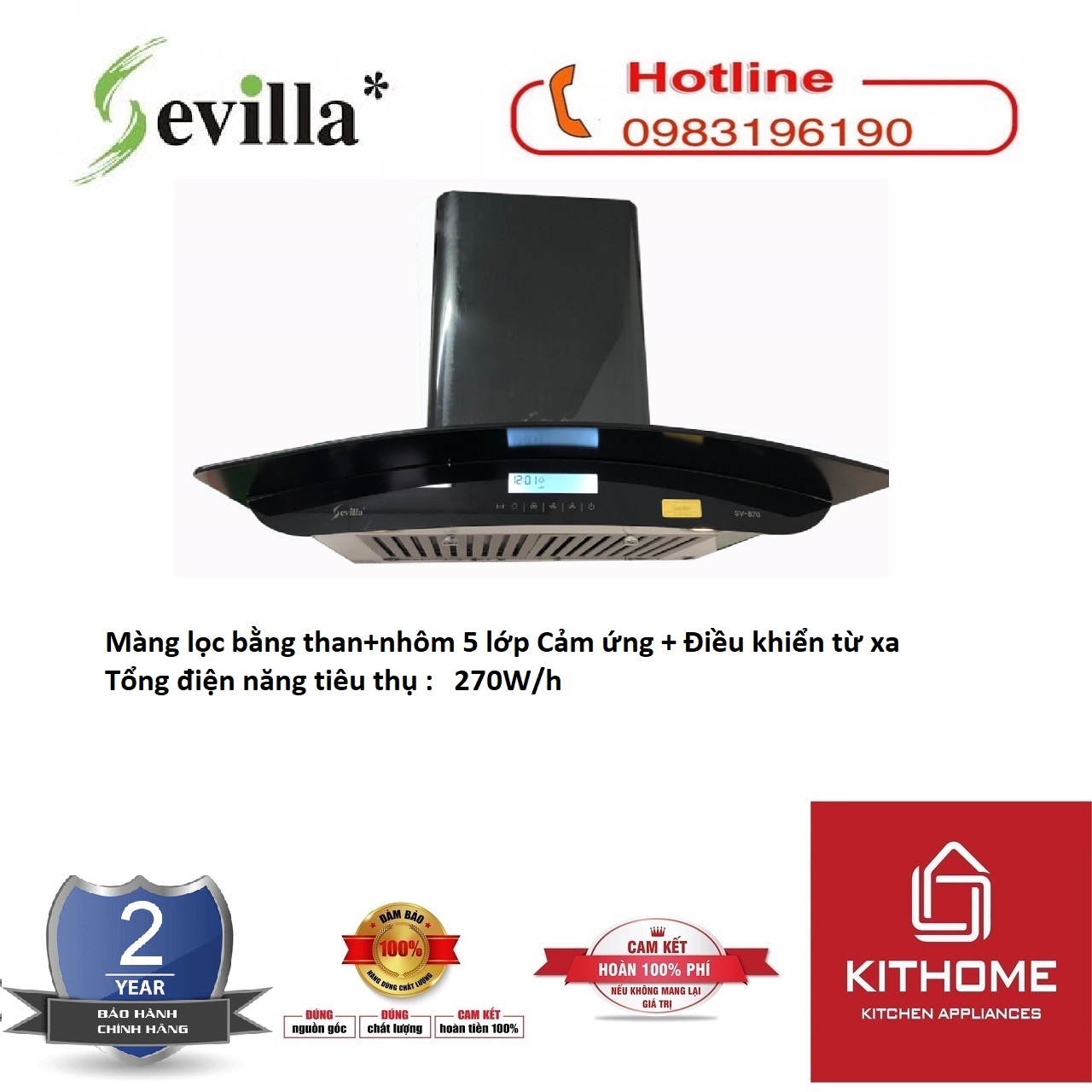 Máy Hút Mùi SEVILLA SV-890 - Chính Hãng