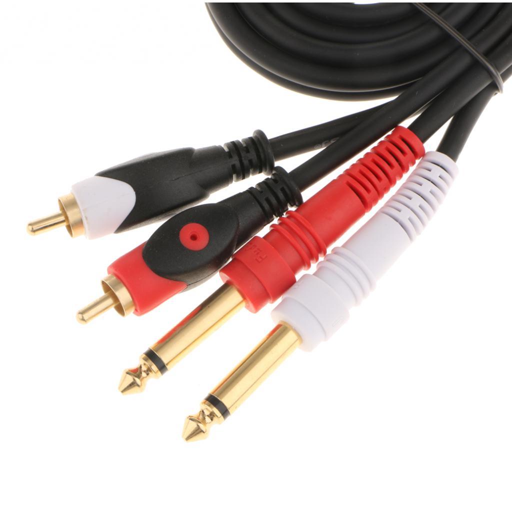 2x Dual 6.35mm Male to Dual RCA Male Audio AUX Gold Plated Plug Cable 1M