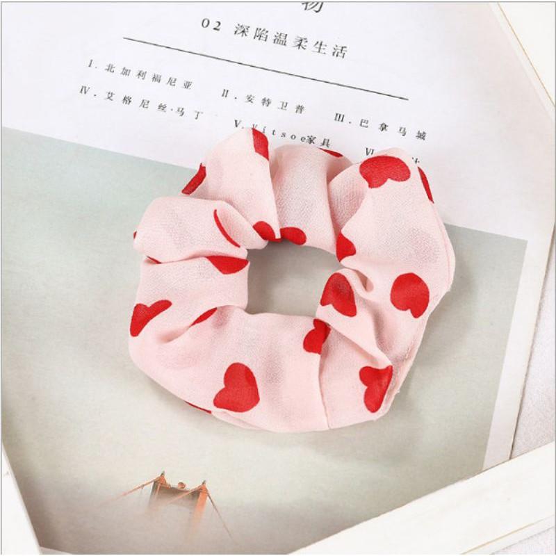 Scrunchies Chun Cột Tóc Họa Tiết Tim Đáng Yêu Phong Cách Hàn Quốc Hottrend 2020