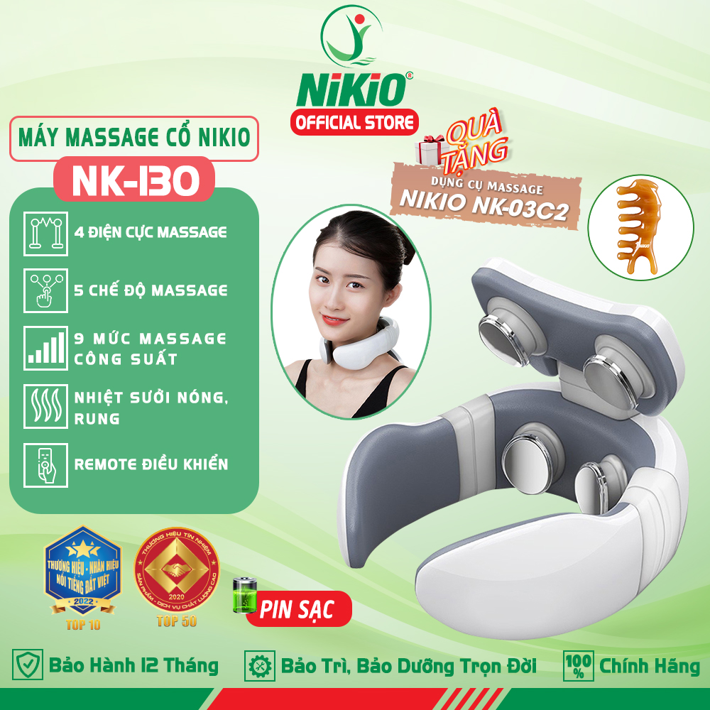 Máy Massage Cổ Nikio Nk - 130 - Sử Dụng Xung Điện Trị Liệu Kích Thích Cơ, Nhiệt Trị Nóng Sưởi Ấm Cơ, Cải Thiện Đau Mỏi Cổ, Vai, Gáy - Máy Có 4 Điện Cực Mát Xa Chuyên Sâu Tăng Tuần Hoàn Máu, Hỗ Trợ Cải Thiện Đau Mỏi Cổ, Vai, Gáy - Điều Khiển Remote Tiện Lợi