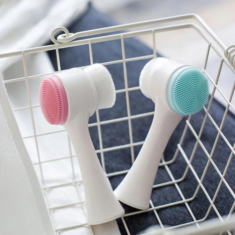 Bàn chải massage da mặt hai đầu lông mềm silicon làm sạch lỗ chân lông babo
