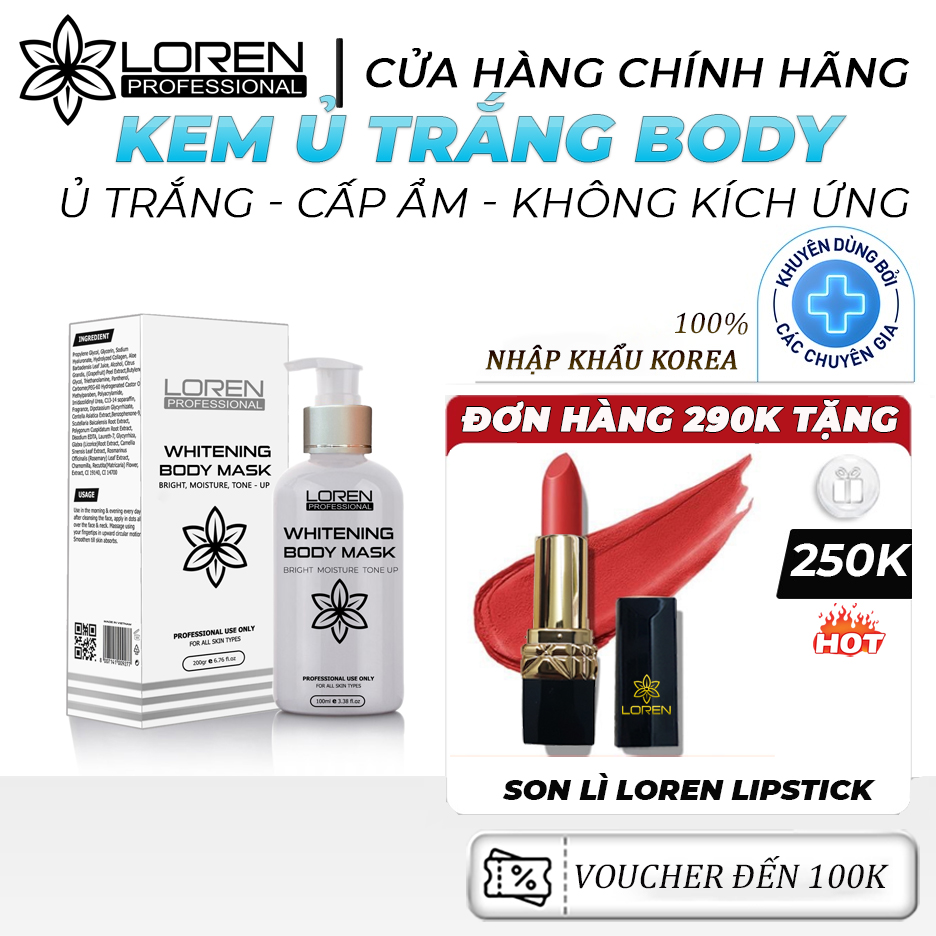 Kem Ủ Trắng Loren Pfofessional Whitening Body Mask Dưỡng Da Trắng Hồng, Mịn Màng 200ml