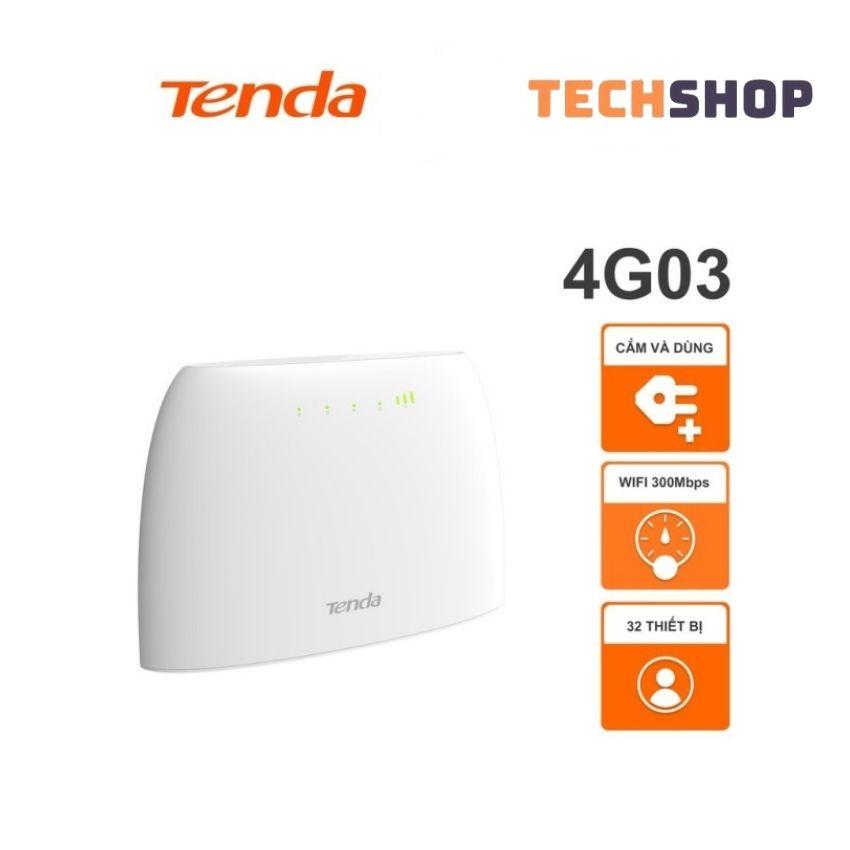 Bộ Phát Wifi 4G Tenda 4G03 dùng sim LTE Có Cổng Lan Chuẩn N300 - Hàng chính hãng