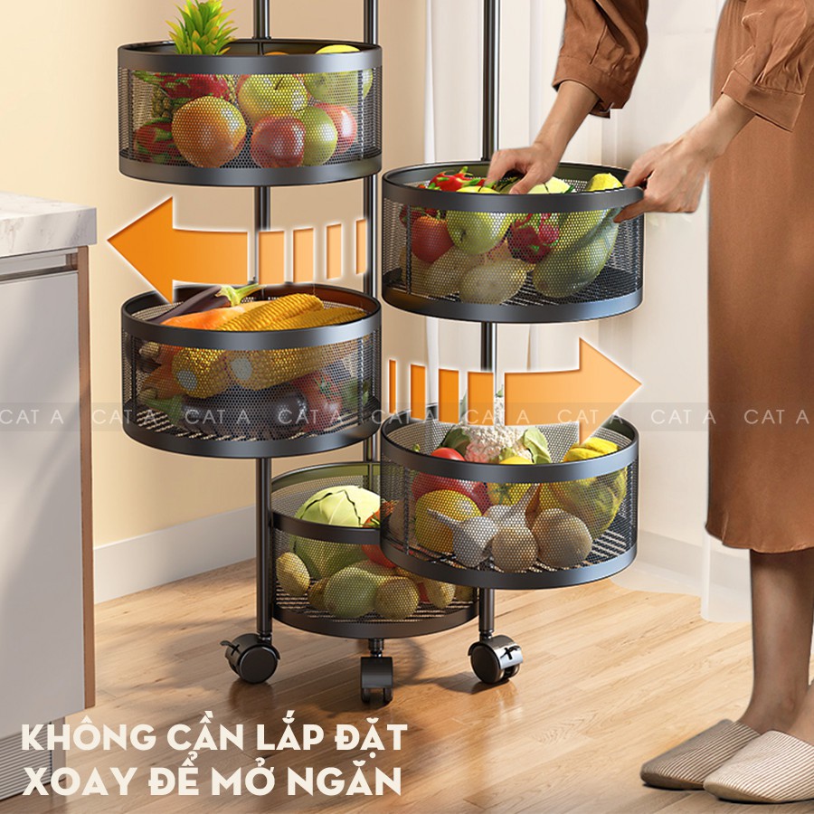 Kệ Xoay Đa Năng 4TẦNG Đựng Rau Củ Quả Và Đồ Gia Dụng , Không Cần Lắp Đặt, Chất Thép Không Gỉ, Xoay 360 Độ