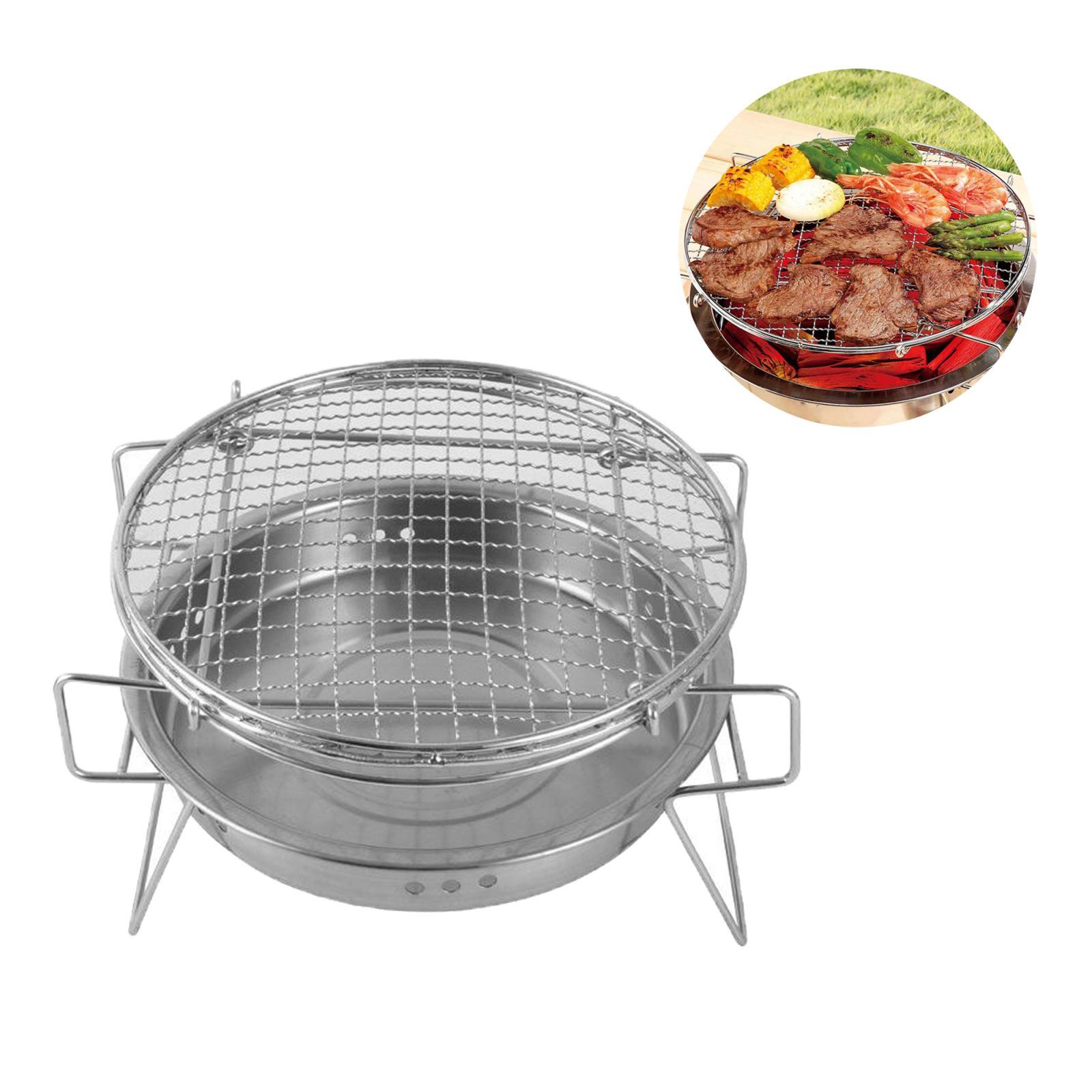 Outdoor Stainless Steel BBQ Grill Charcoal Rack Grate Mini Round Grill Portable Camping Pot Baking Cooking Grill Barbecue Wire Mesh Wood Coal Stove