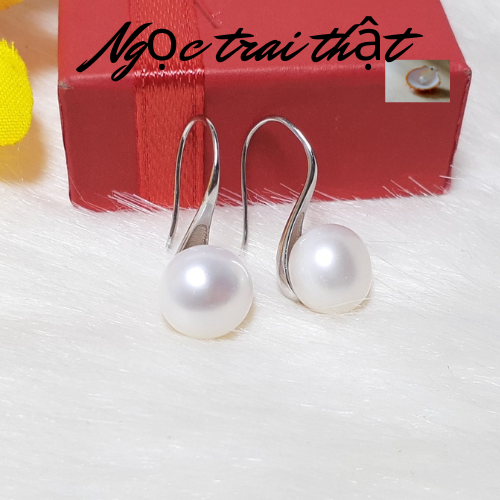 Hoa Tai Ngọc Trai Thật Kiểu Móc Màu Trắng