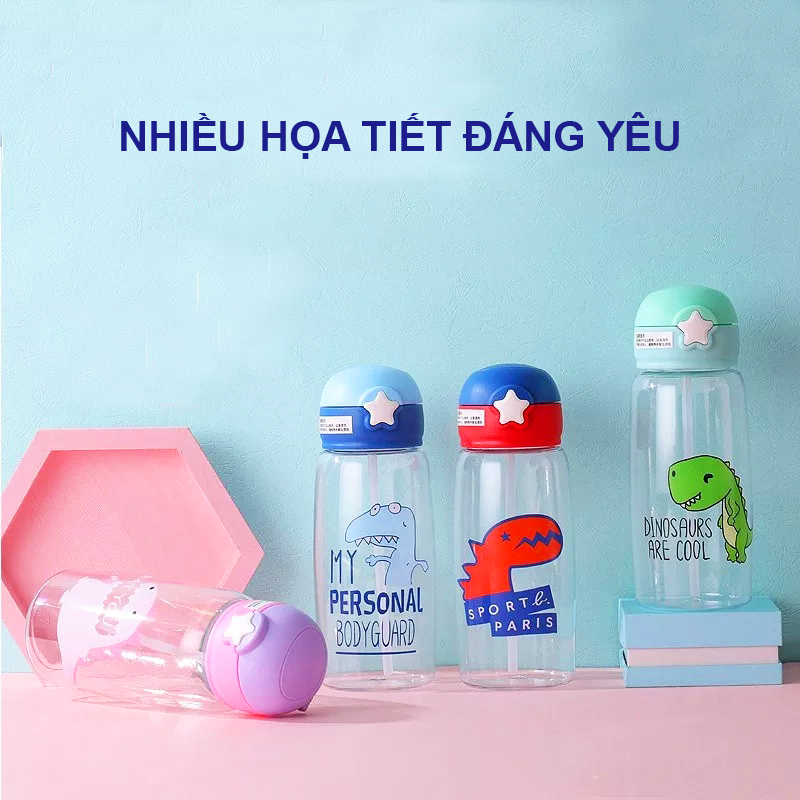 Bình nước cho bé đi học, Bình uống nước cho bé có ống hút 700ml bằng nhựa PP chịu nhiệt tốt tặng kèm túi và dây đeo tiện lợi – BN011