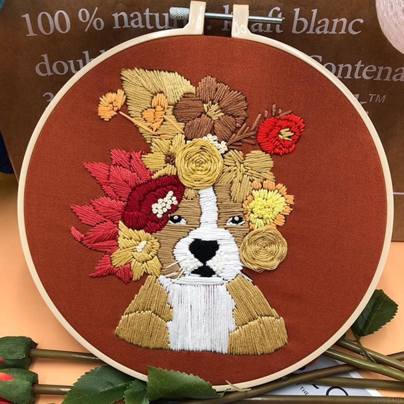 IY Handmade Embroidery Starter Kit With Pattern Cross Stitch Kit With Bamboo Embroidery Hoop