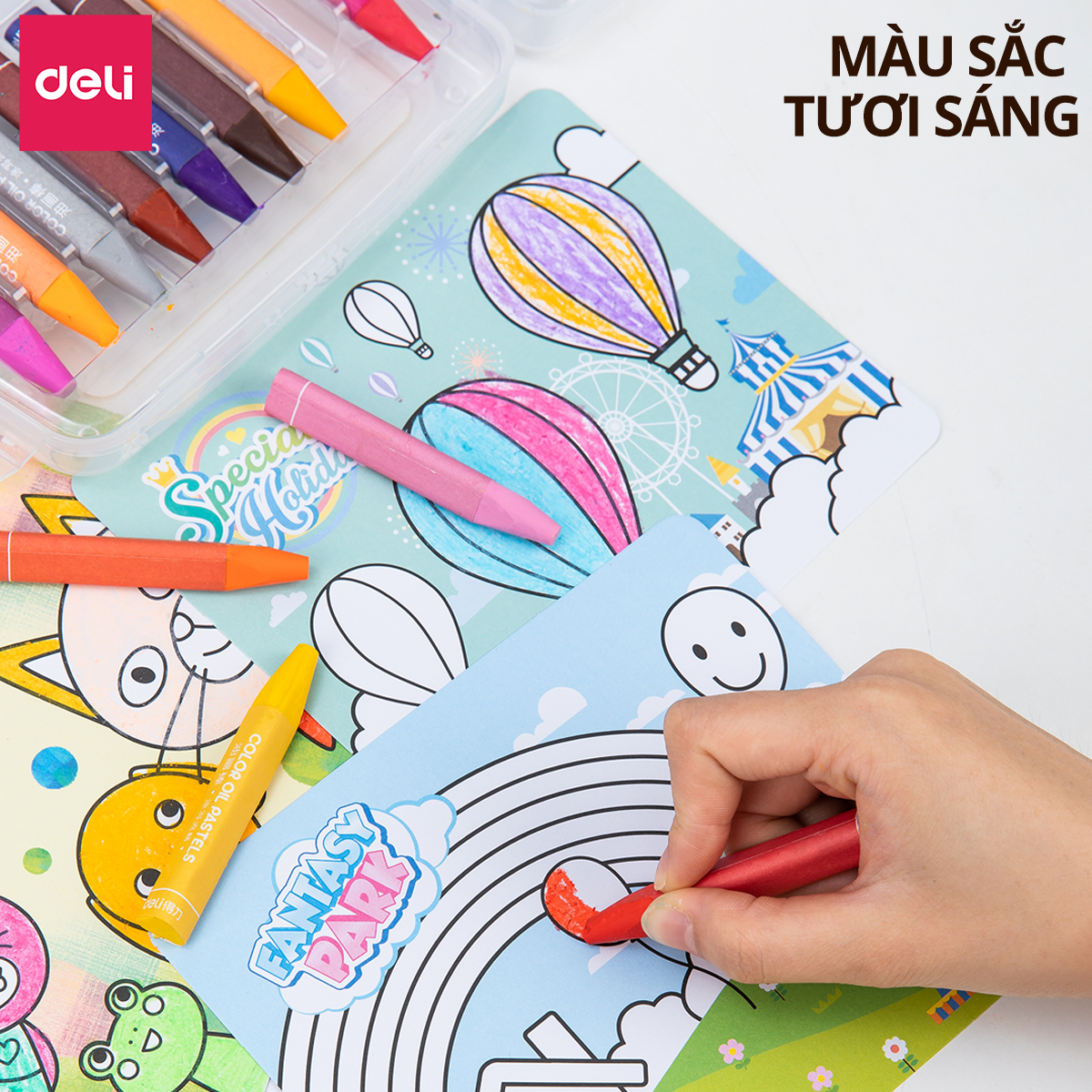 Bút Màu Sáp Dầu Deli - Bút Sáp Hộp Nhựa 12/24/36 Màu Tươi Sáng Mềm Mịn - Thân Bút Màu Hình Tam Giác Dễ Cầm Sử Dụng