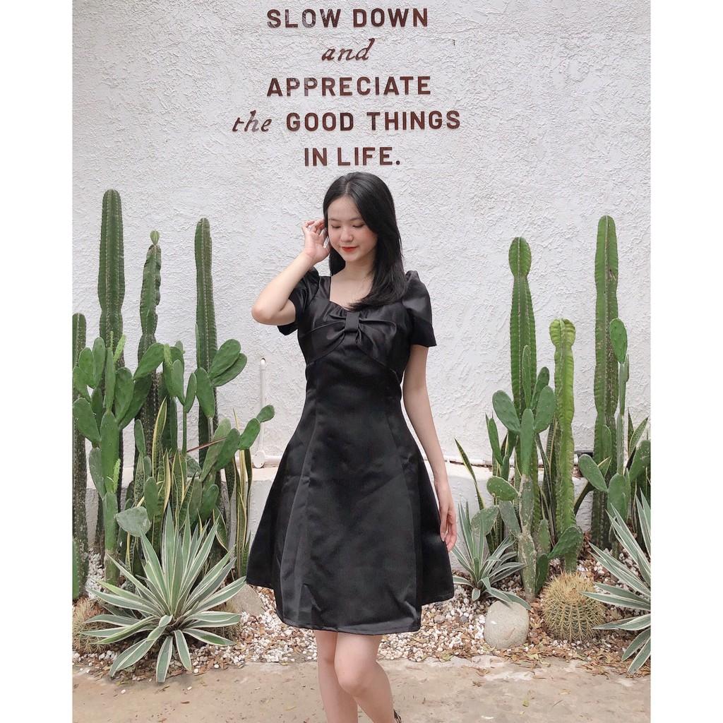 ĐẦM TAPTA TRẮNG CỔ RỘNG TAY LỠ PHỐI NƠ NGỰC DÁNG XÒE ĐẦM DỰ TIỆC-hình thật shop chụp