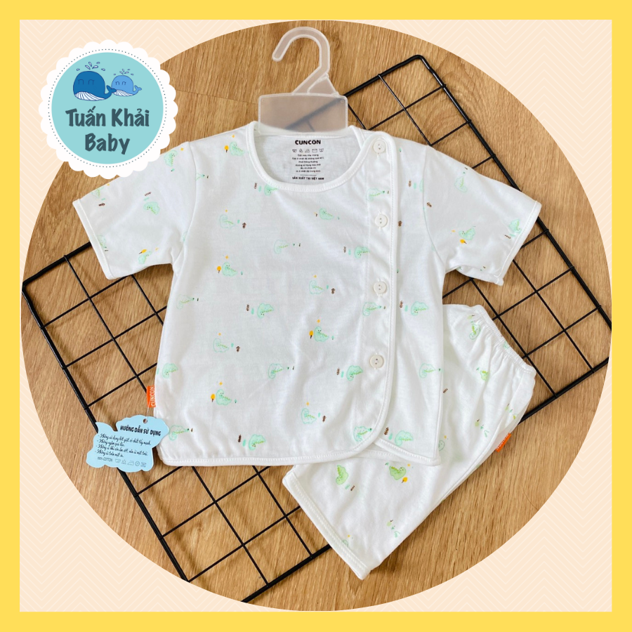 Bộ Quần Áo sơ sinh (1bộ) cotton cao cấp CUNCON | Mẫu Tay Ngắn Họa Tiết Cài Lệch | Size 1,2,3 cho bé sơ sinh - 9kg