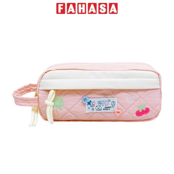 Bóp Viết Vải Chần Bông Thêu Họa Tiết Cherry - Yescholar 9400 - Màu Hồng