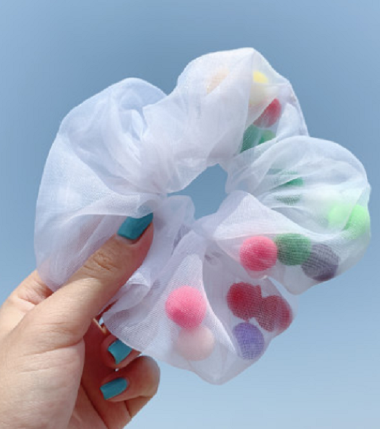 COMBO 5 DÂY CỘT TÓC VOAN CÓ HẠT VẢI POM POM