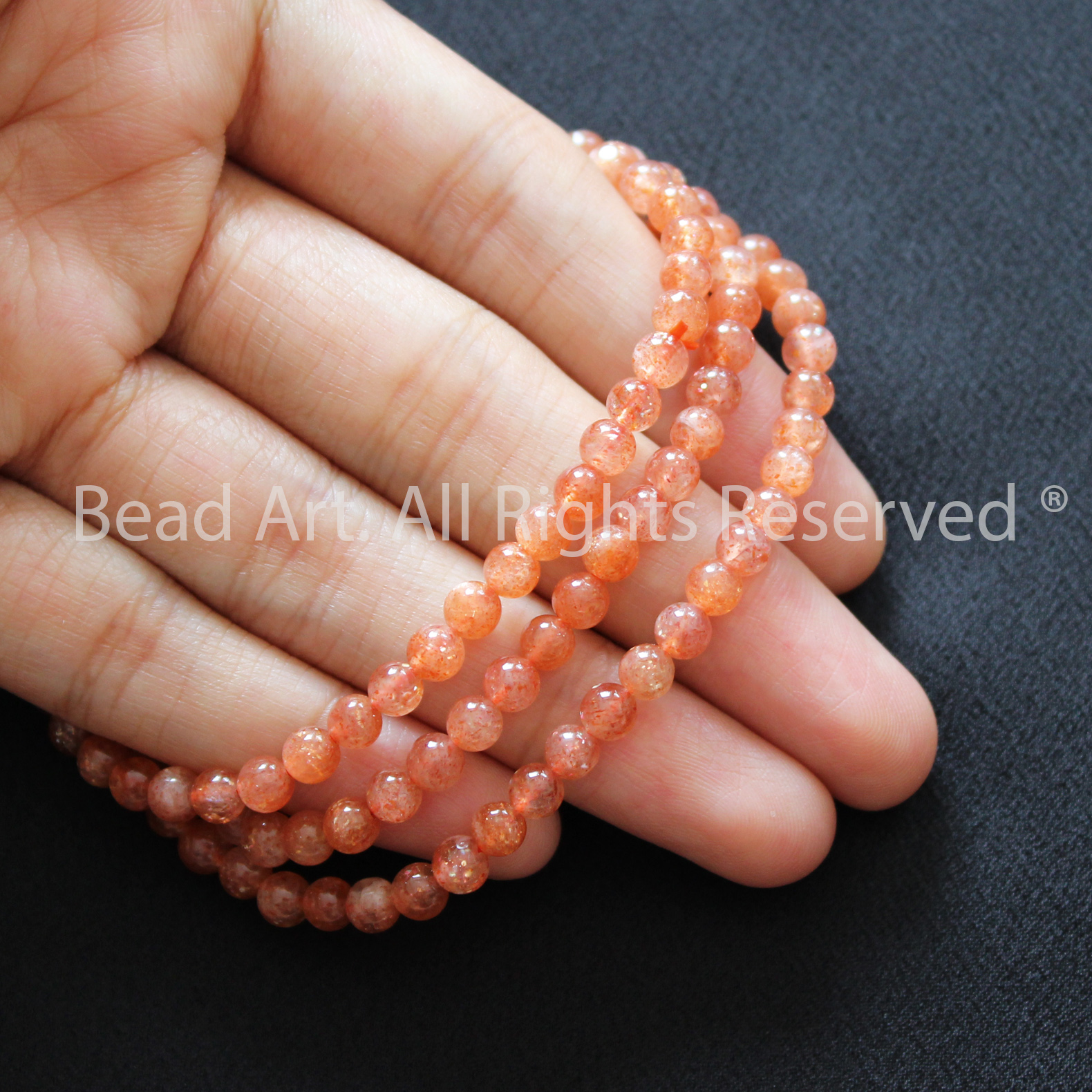 4MM Đá Sunstone, Đá Mặt Trời Tự Nhiên Màu Cam Loại A, Đá Phối Vòng Tay Phong Thuỷ, Chuỗi Hạt, Mệnh Hoả, Thổ - Bead Art
