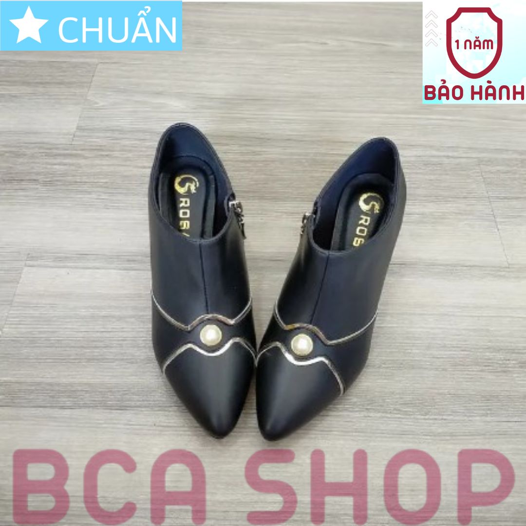 Giày bốt nữ cổ thấp 7p RO297 ROSATA tại BCASHOP đính ngọc độc lạ và viền chéo kiểu chữ X đẳng cấp - màu đen