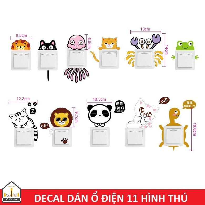 Decal trang trí công tắc đèn 11 HÌNH ĐỘNG VẬT