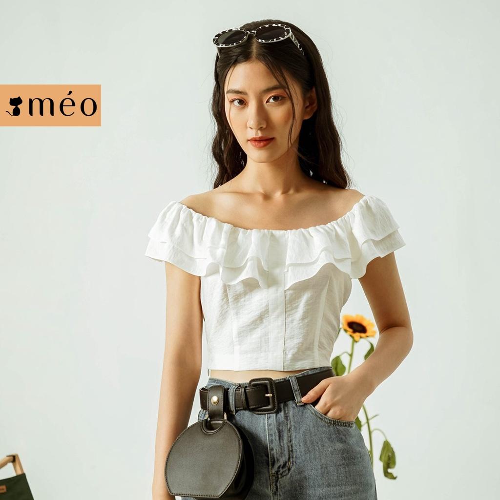 Áo kiểu Méo shop trễ vai cổ bèo ngắn tay kiểu hàn Arius