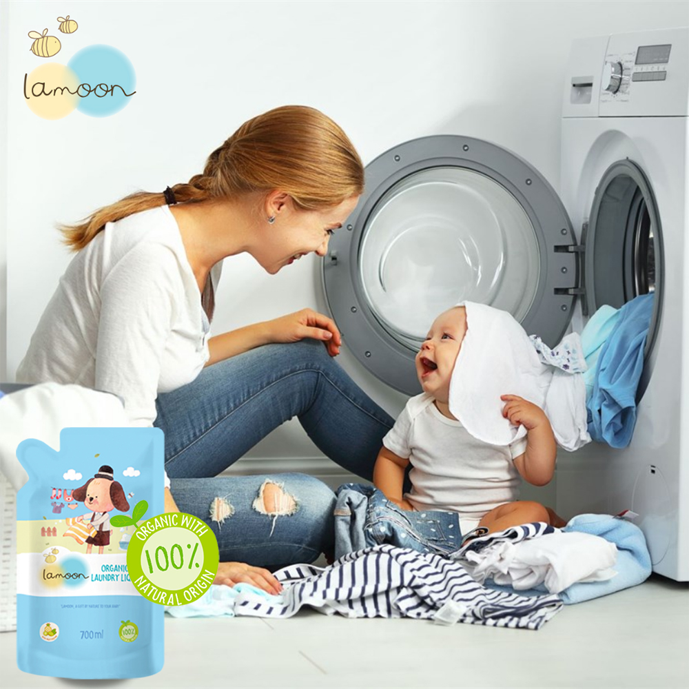 COMBO 2 Túi Nước giặt đồ sơ sinh Organic Lamoon 700ml TẶNG 1 Ty Ngậm Siêu Nhẹ Cho Bé