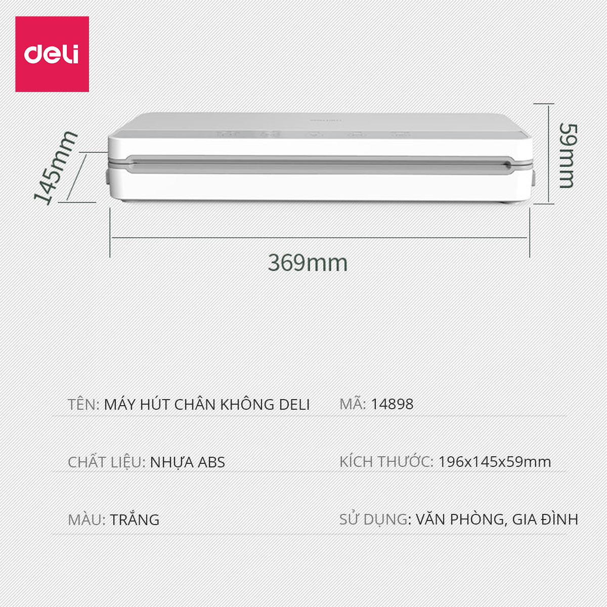 Máy hút chân không túi nhám hàn miệng túi bảo quản thực phẩm dồ dùng Deli - Hàng chính hãng - 14898