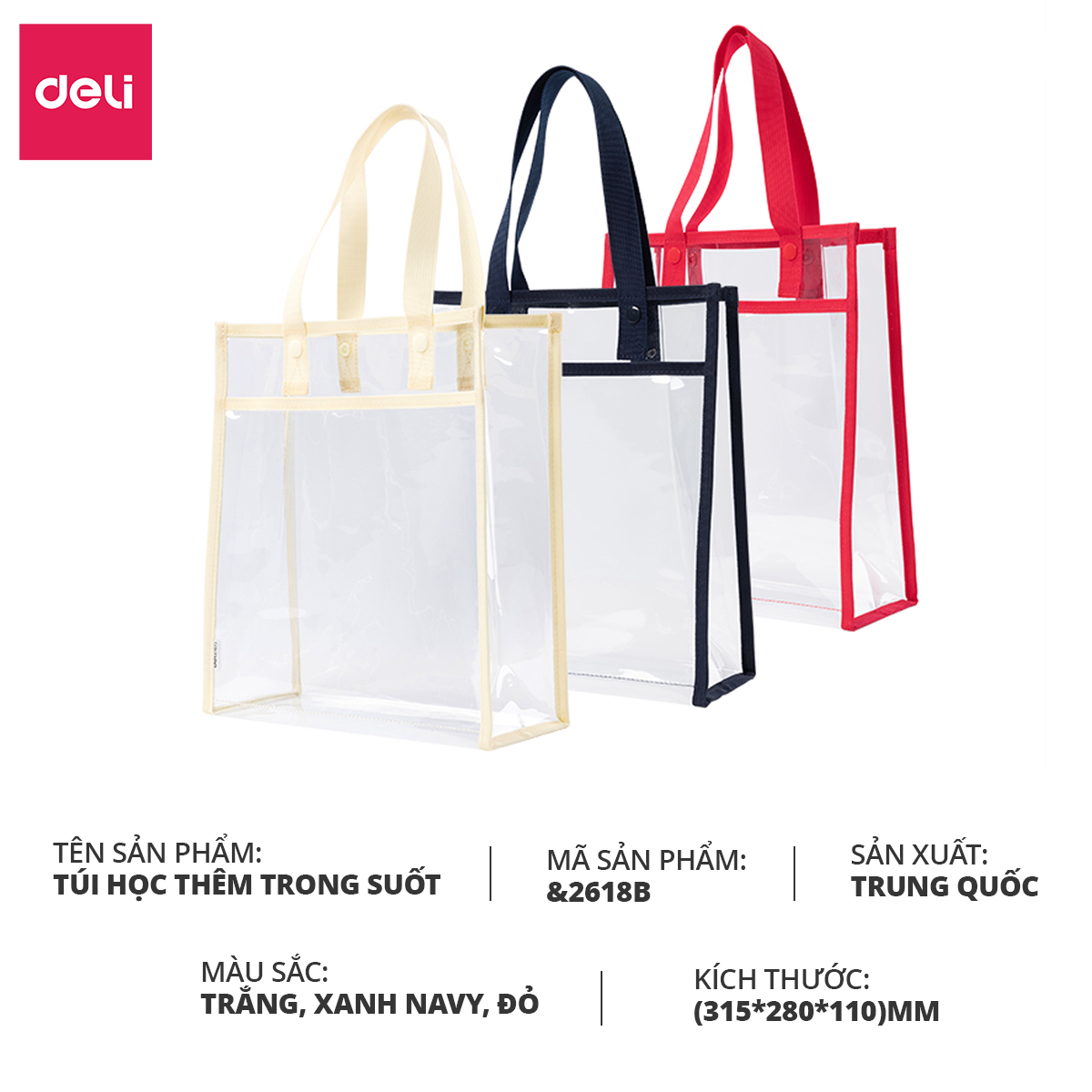 Túi Tote Túi Học Thêm Deli Trong Suốt Dễ Thương Sức Chứa Lớn Chống Nước, Chống Bụi Đựng Tài Liệu Sách Vở Học Sinh