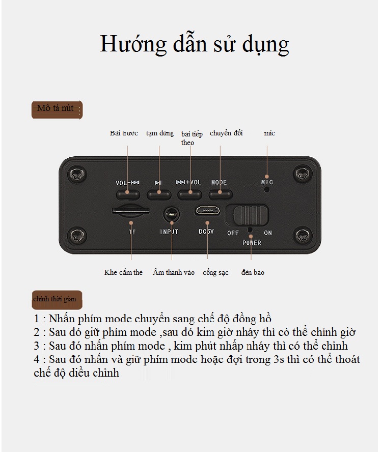 LOA BLUETOOTH SIÊU TRẦM CÓ ĐỒNG HỒ W5 - Hàng Nhập Khẩu