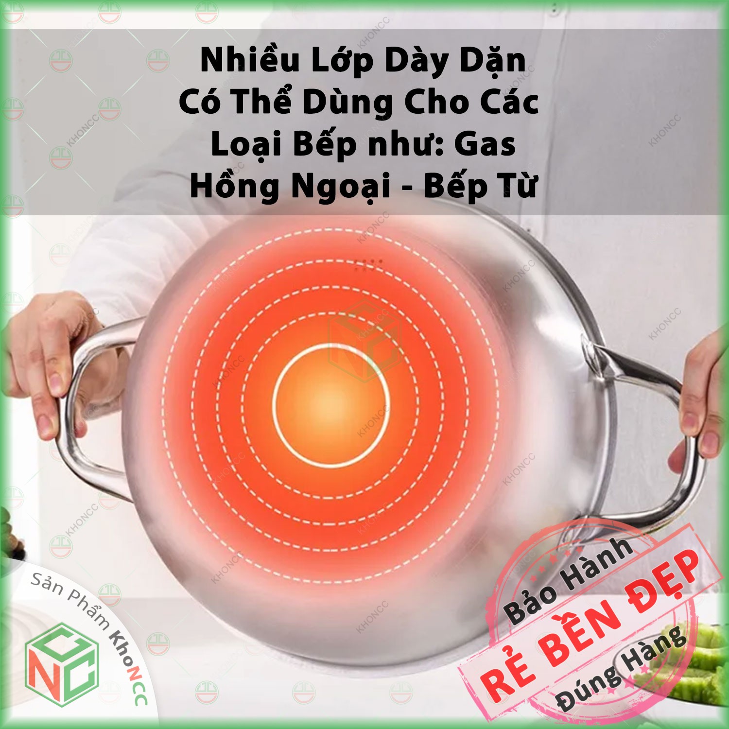 (Cực Dày) Chảo Chống Dính Vân Tổ Ong KhoNCC Hàng Chính Hãng - 2 Quai Tay Cầm - Đường Kính Cỡ 28cm - Dày Dặn Dùng Các Loại Bếp Kể Cả Bếp Từ - KLM-CCD2Q28CM