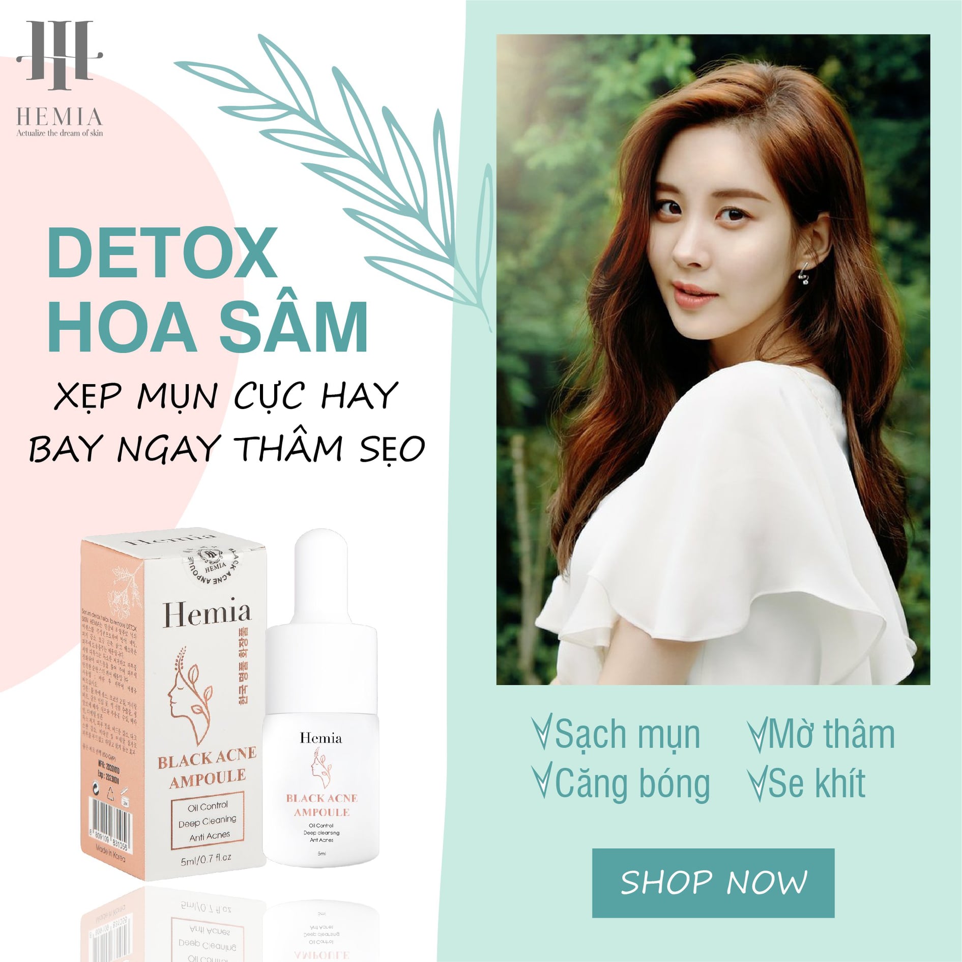 Detox Mụn 24H Hemia Black Acne Ampoule Giúp Da Hết Mụn-Giảm Thâm-Căng Bóng-Se Khít Lỗ Chân Lông-Made In Korea