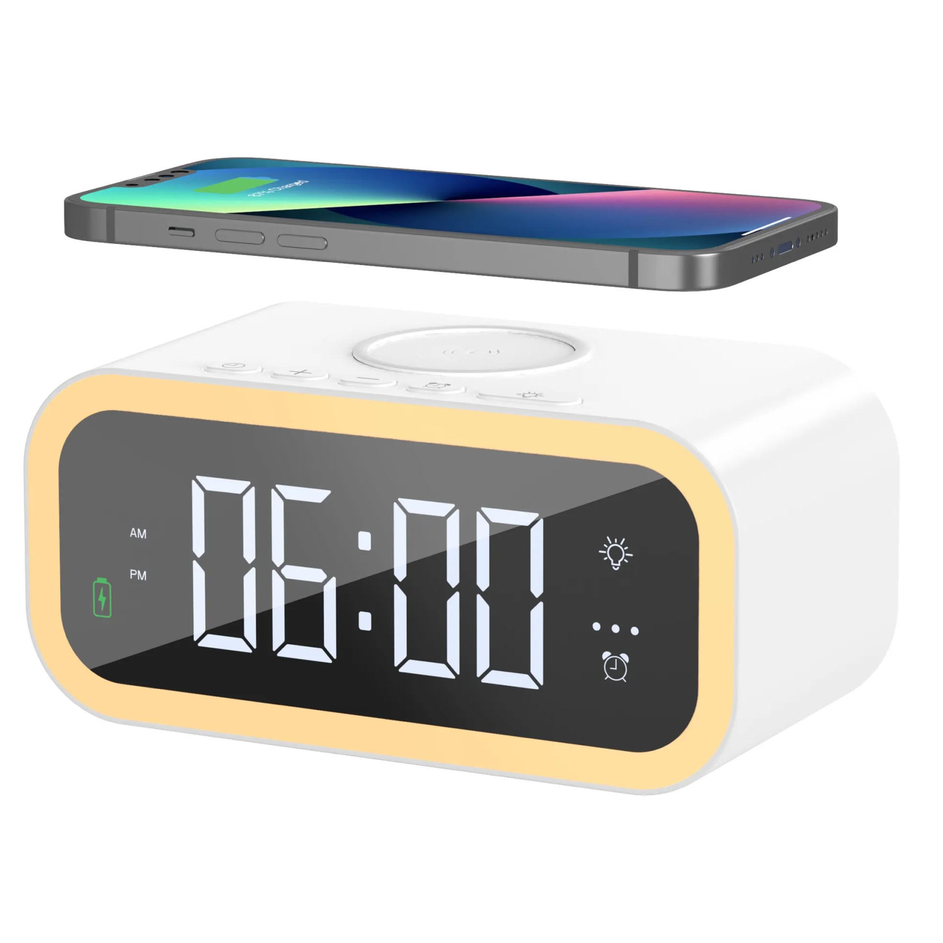 Đế sạc không dây sạc nhanh 15W kiêm đồng hồ để bàn và đèn ngủ hiệu WIWU Time Wireless Charger Wi-W015 - sạc cùng lúc 2 thiết bị, Chuẩn Qi, Smartchip, đèn LED nhiều màu - Hàng nhập khẩu