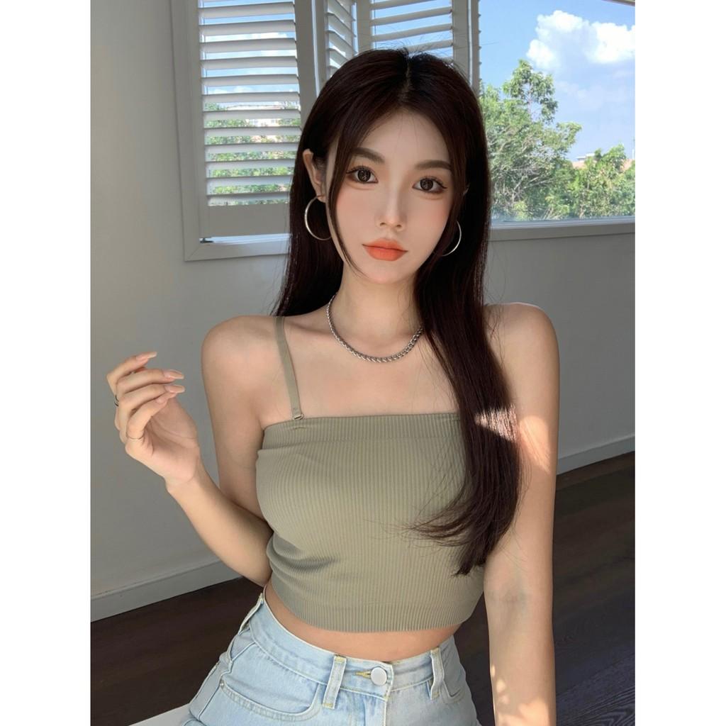Áo Croptop Gân Tăm Ôm Ngực Phong Cách Hàn Quốc A005
