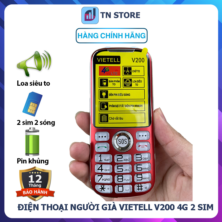 Điện thoại người già VIETELL V200 4G - bàn phím to, loa to, chữ to, đèn pin siêu sáng - Mới full box